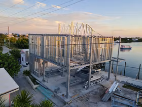 Bauhu modular home assembly in Elbow Cay, Bahamas