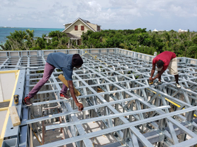 Bauhu hurricane resistant modular kit home under construction on Elbow Cay, Abaco in The Bahamas